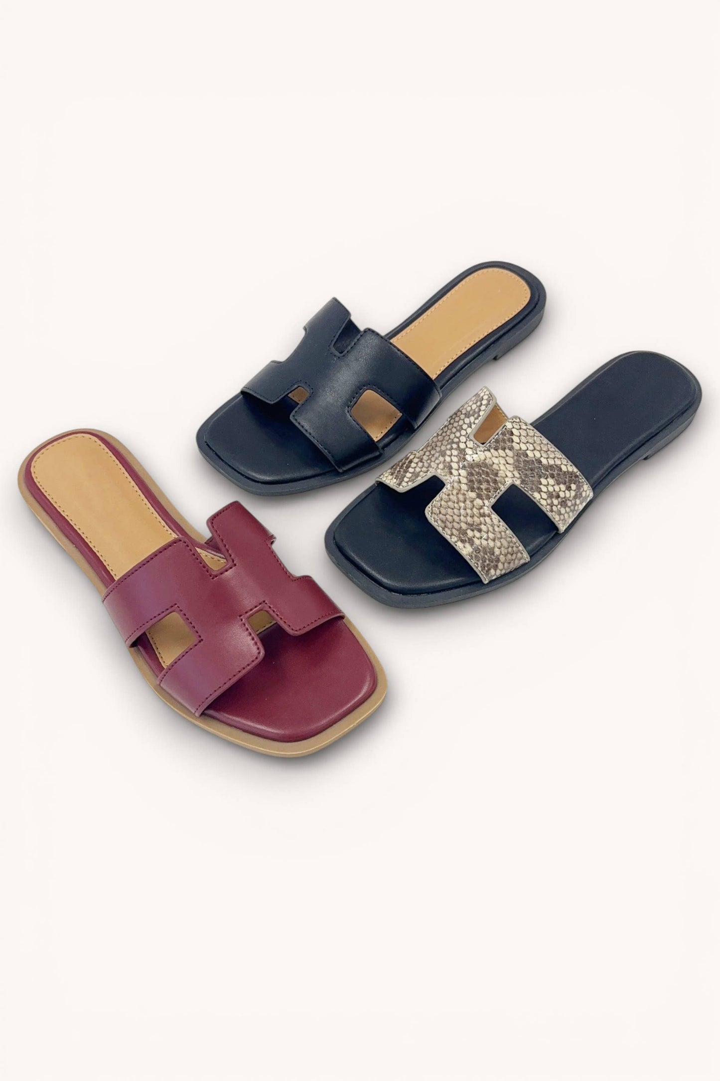 ELIO-20 SLEEK H-STRAP CHIC SQUARE TOE SHAPE SLIDE ON FLAT SA