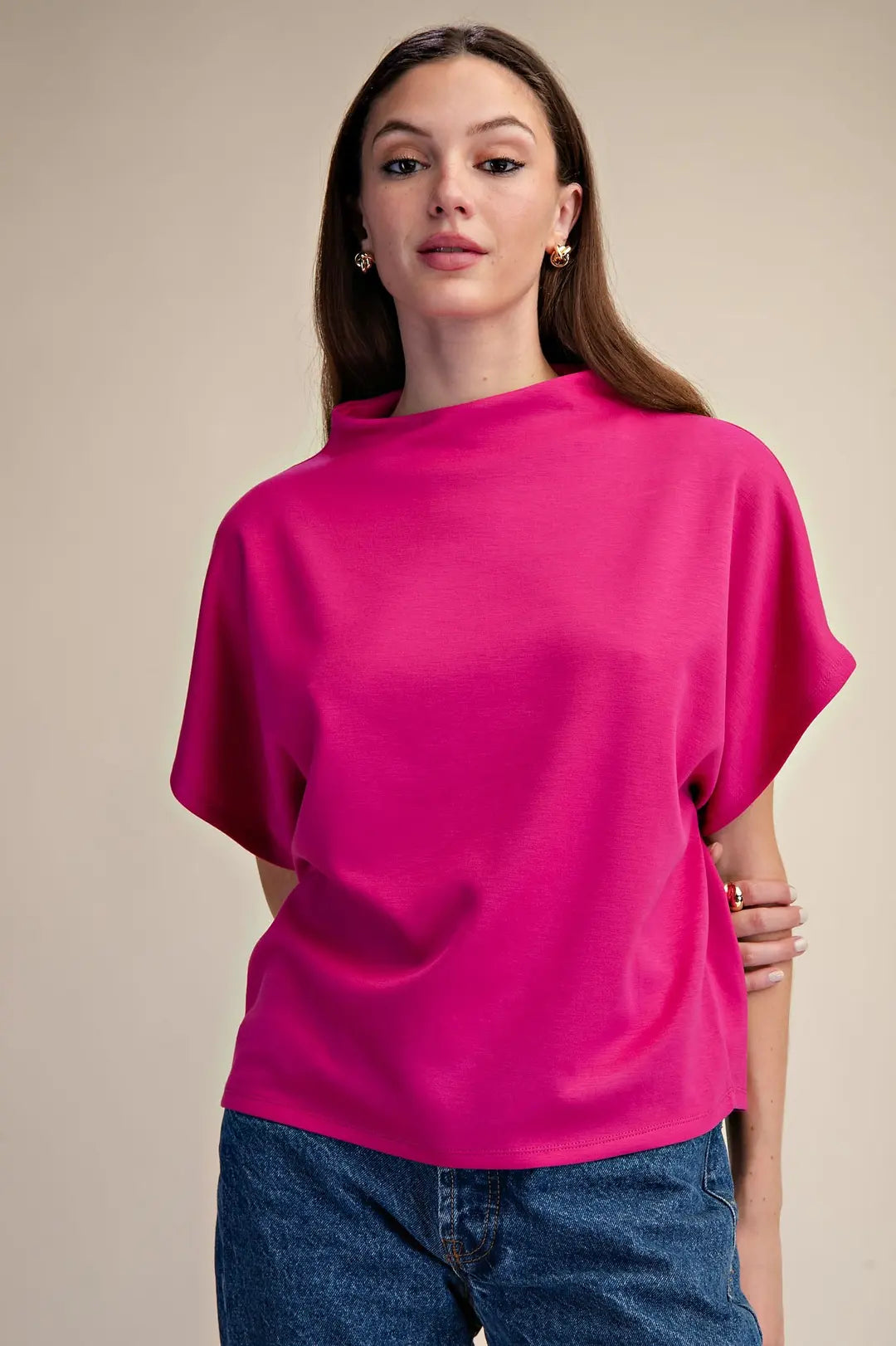 Mock Neck Batwing Sleeve Top