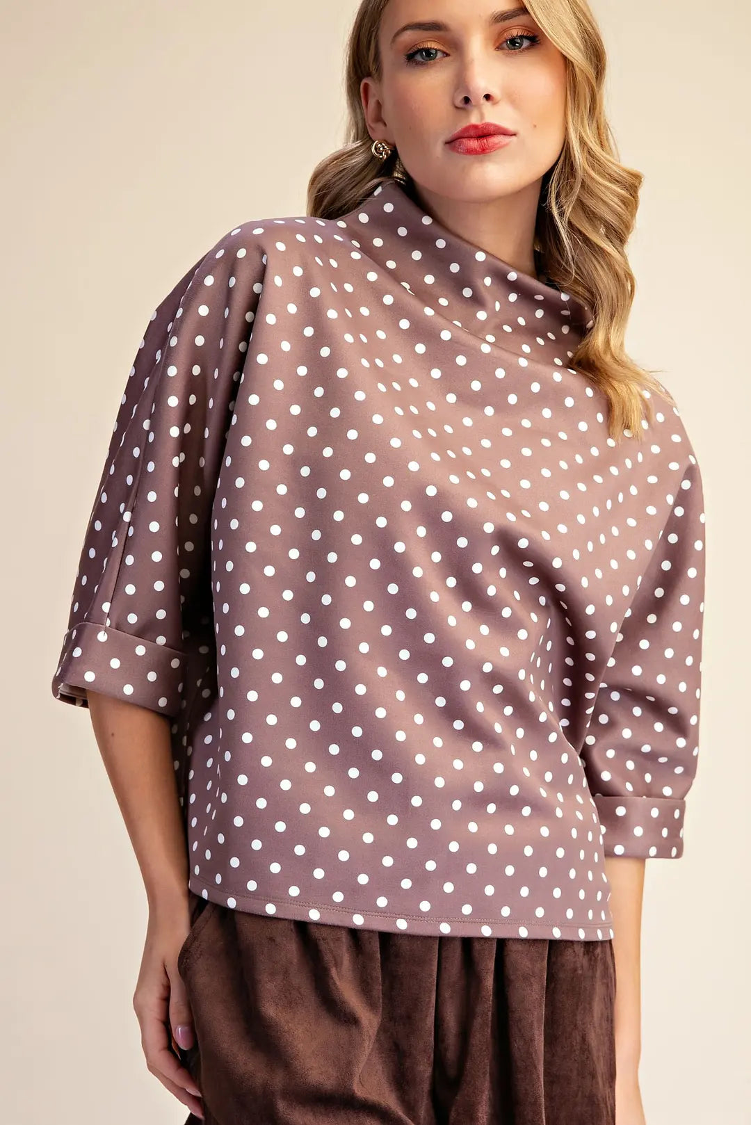 Polka Dot Mock-Neck Top