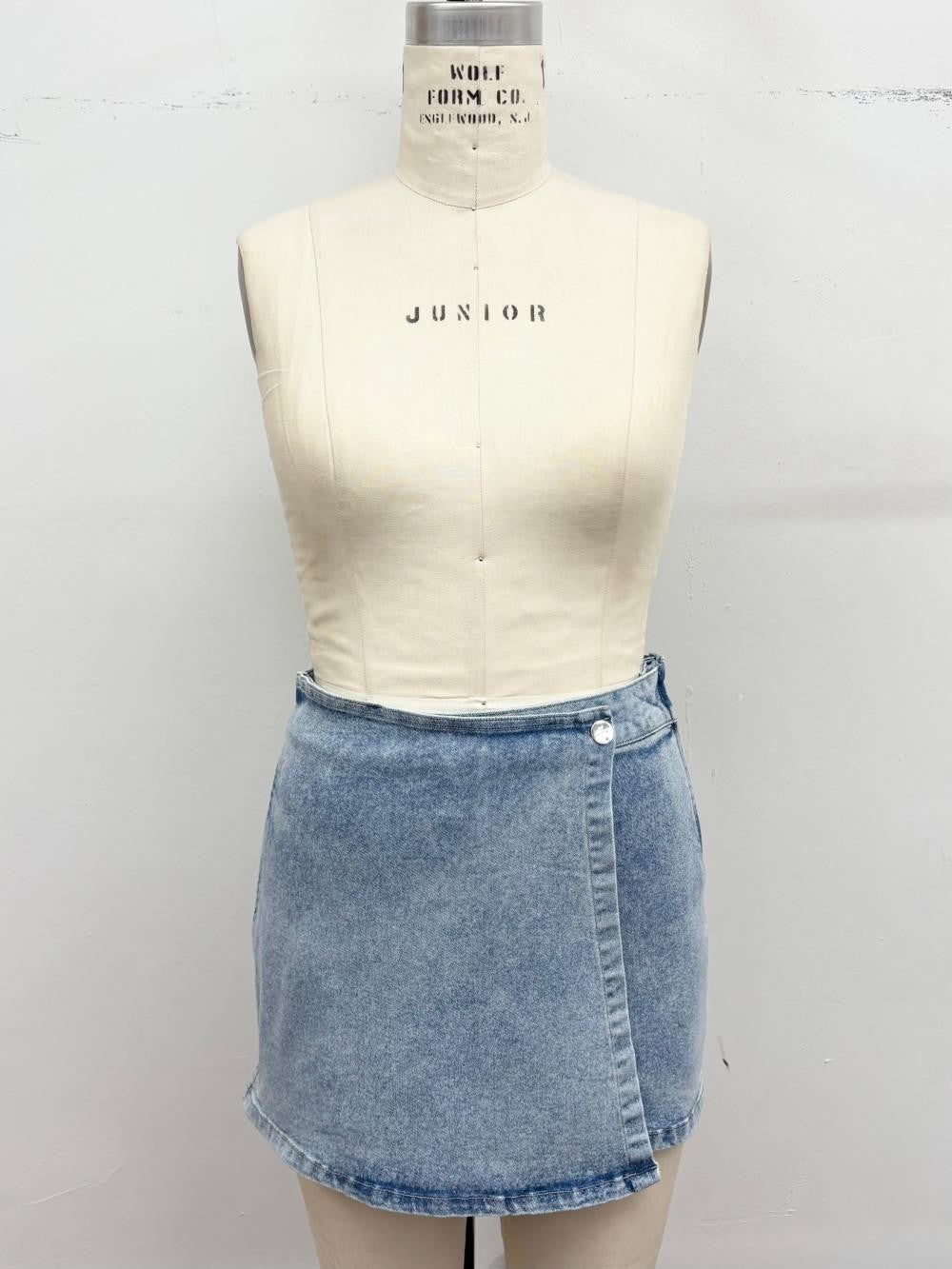 Stretch Denim Wrap Skort