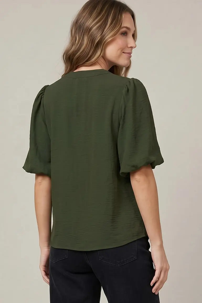 PUFF SLEEVE PINTUCK TOP