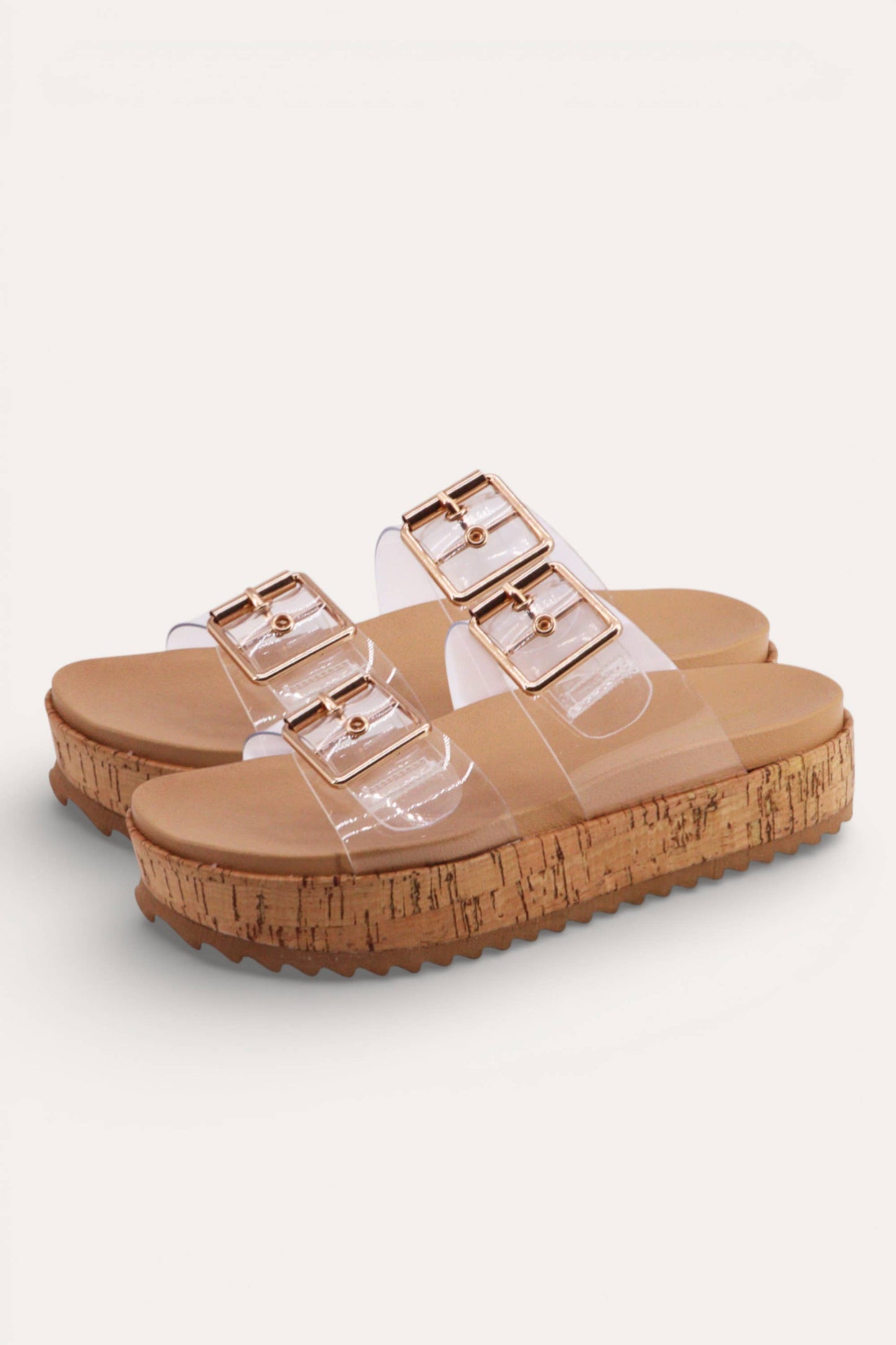 NEWYORK-19 TRENDY DUAL CLEAR PVC BUCKLE CHIC CORK PLATFORM S