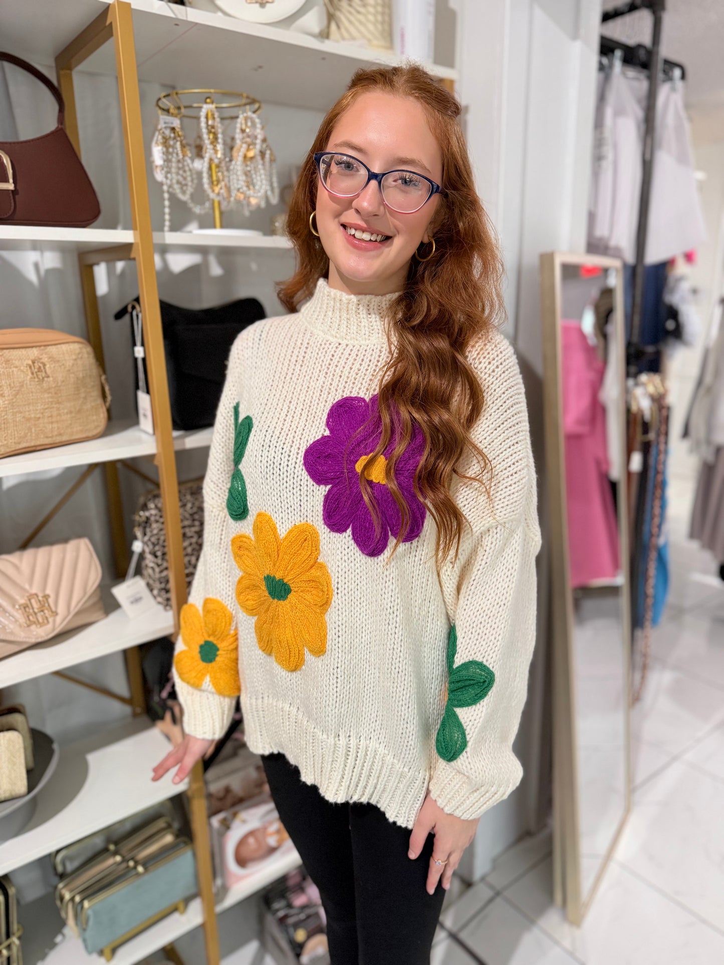 Mardi Gras Flower Sweater