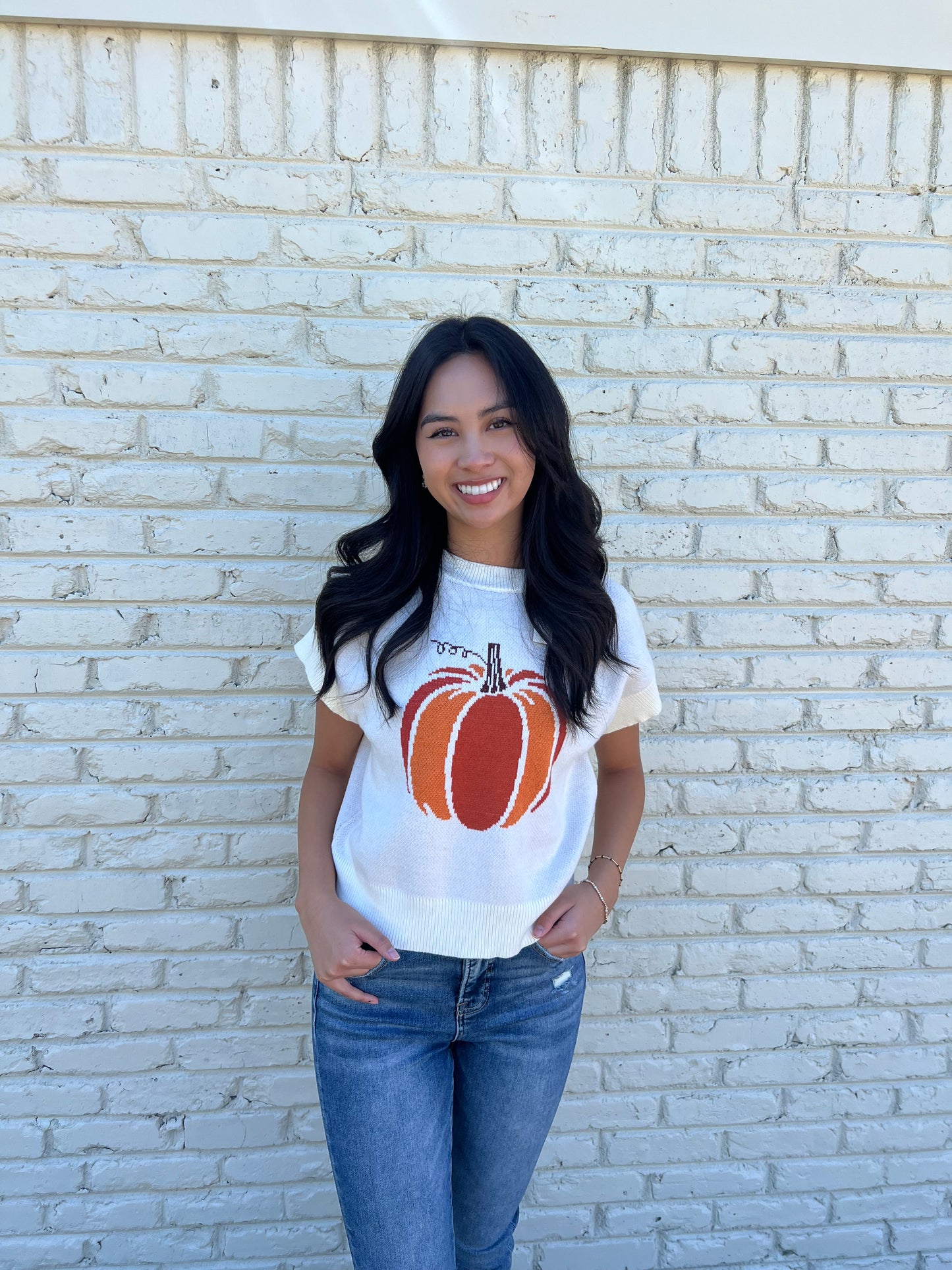 Pumpkin Short Sleeve Sweater Top