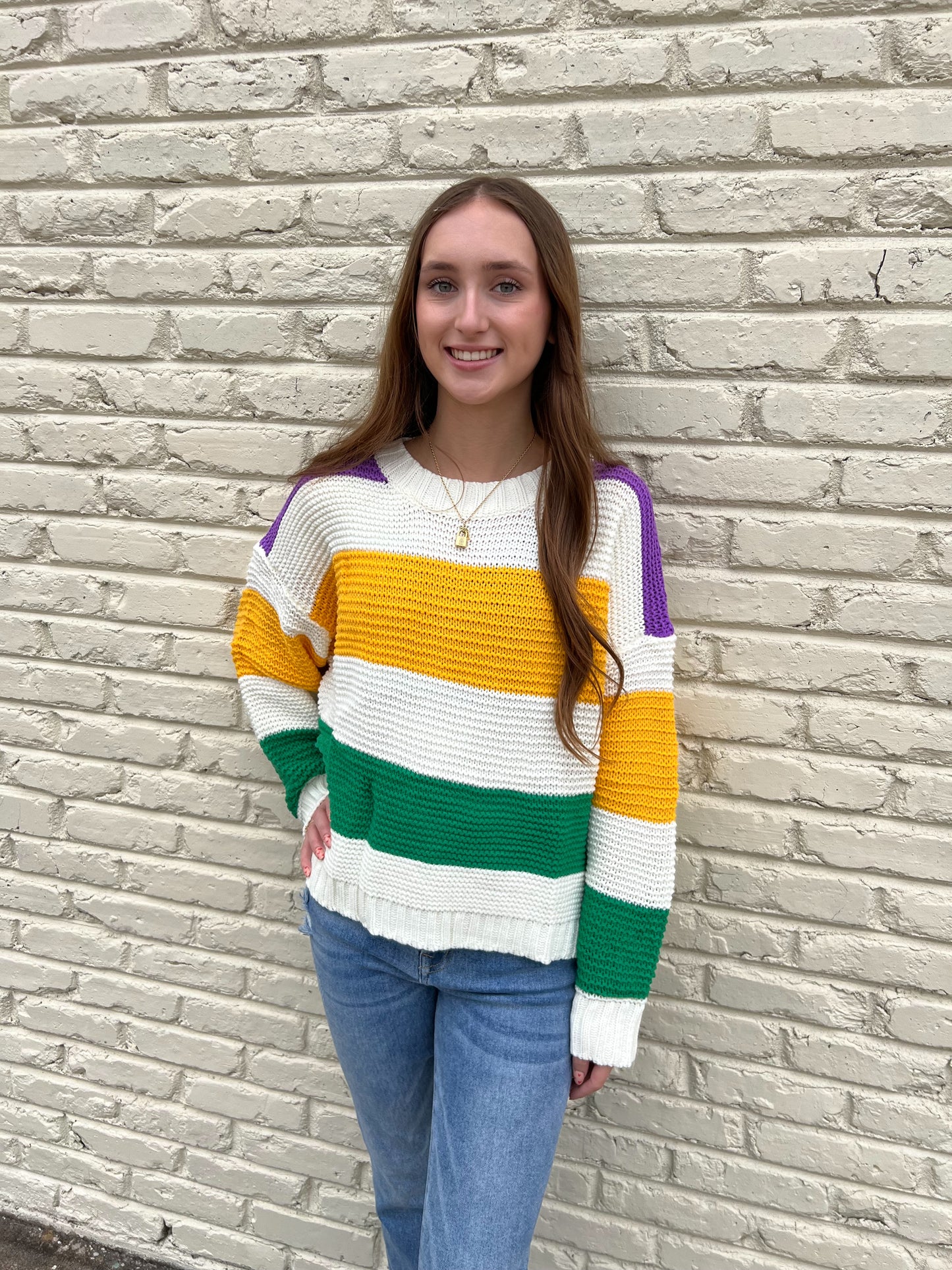 Mardi Gras Striped Relaxed Pullover