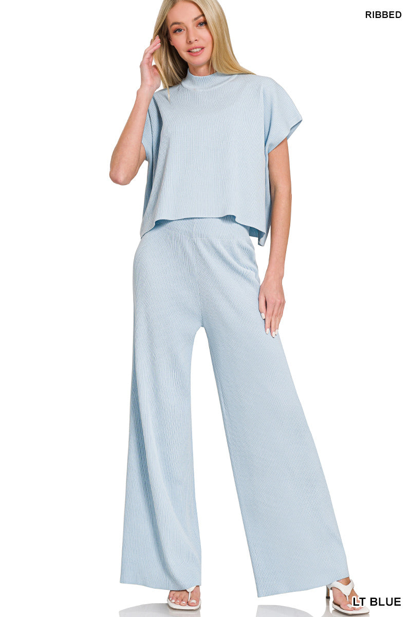 Viscose sweater short slv top & pants 2pcs set