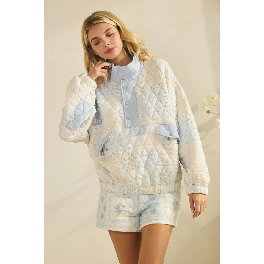 Textured Contrast Quarter zip Sweater
