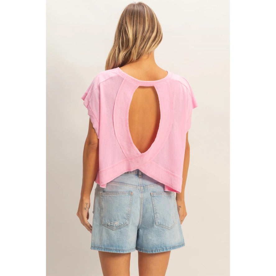 Boxy Crew Neck Open Back Top