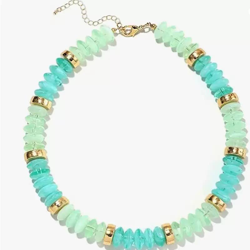 Aqua Disc Beaded Necklace – Coastal Summer Necklace