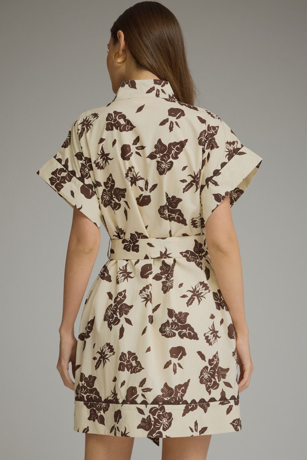 Floral print short sleeve mini shirt dress