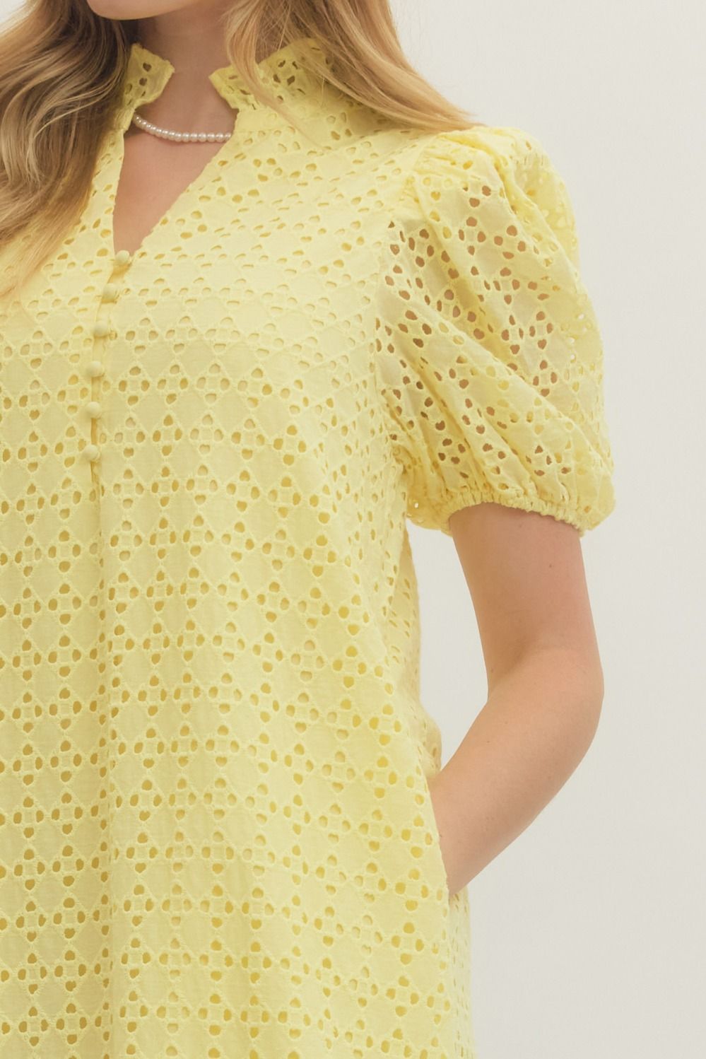 Eyelet Short Puff Midi Dress