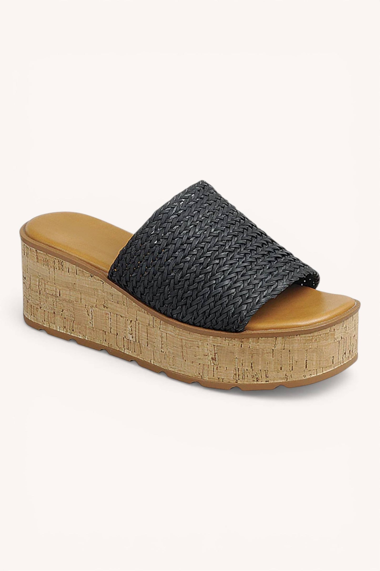 BRAIDED ARTISAN CORK PLATFORM SLIDE SANDALS