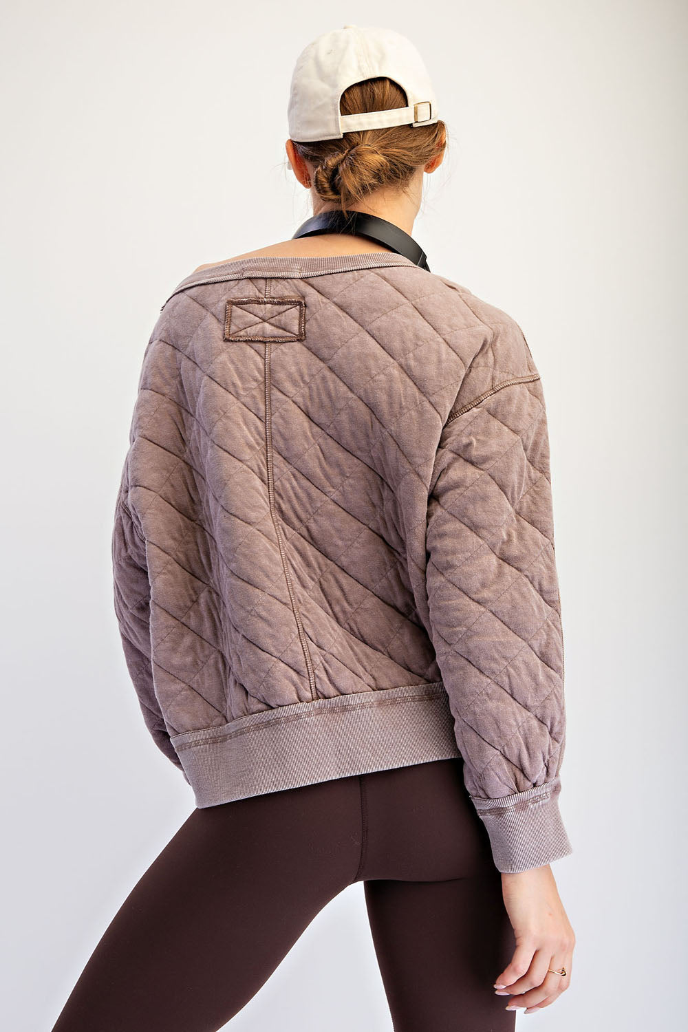 MINERAL WASHED QUILT OFF SHOULDER PULLOVER