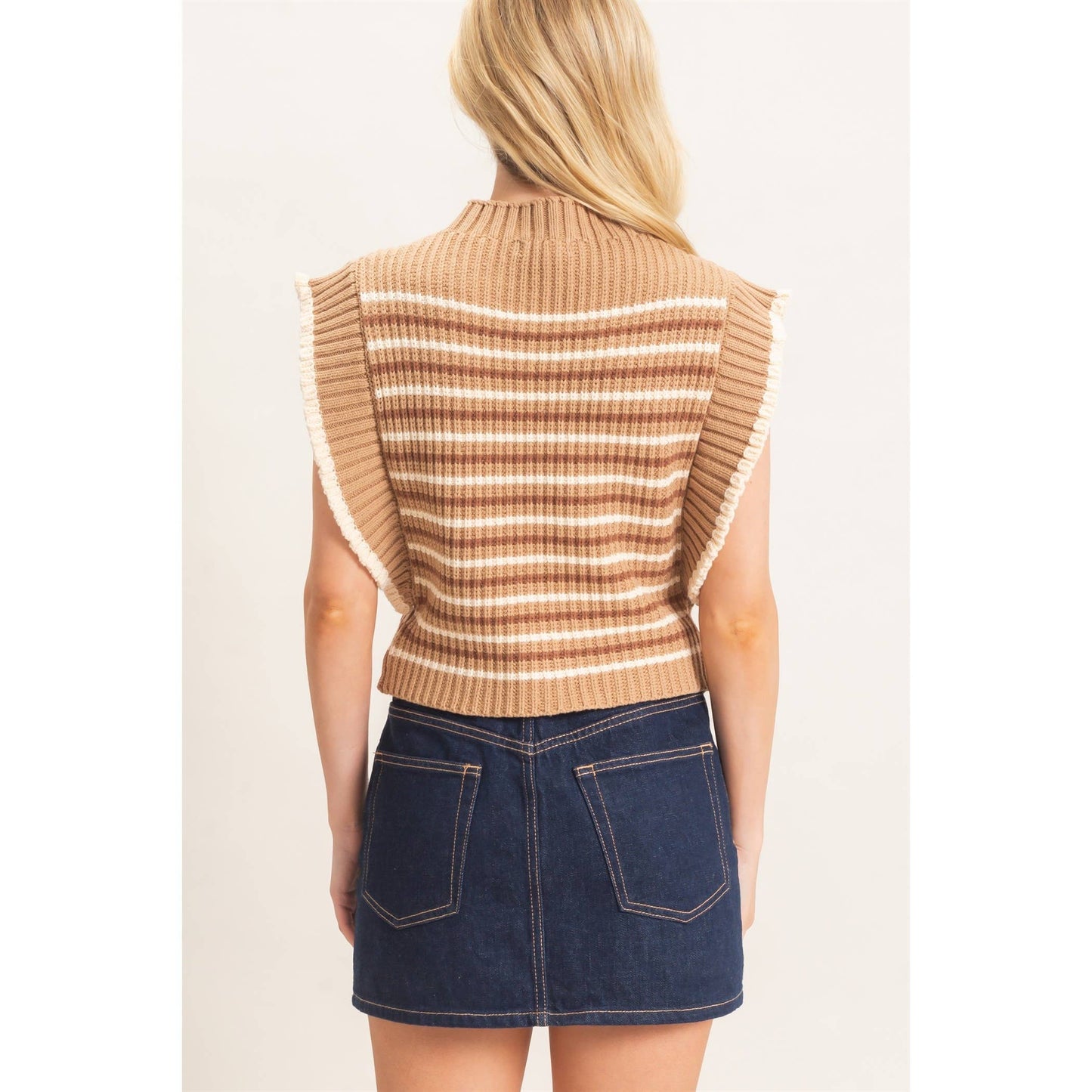 Ribbed Ruffle Sleeve Sweater