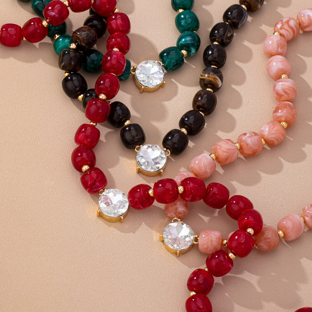Resin Bead Round Crystal Pendant Necklace