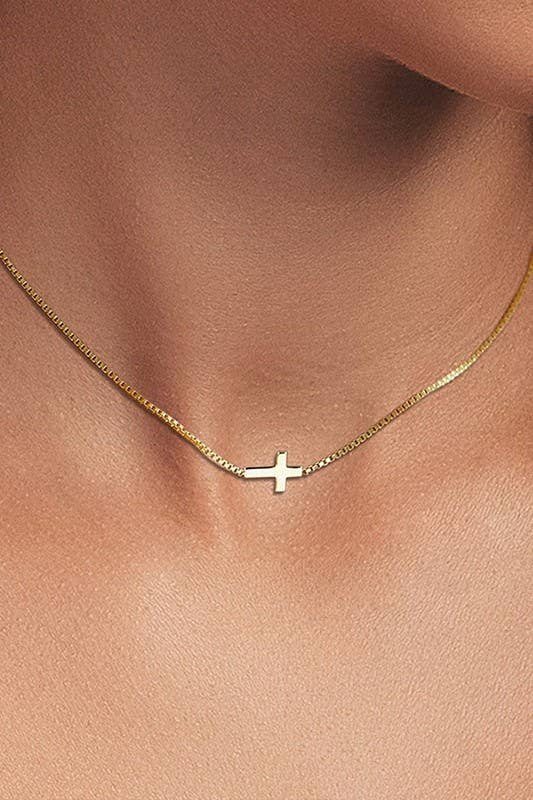 18K side CROSS NECKLACE