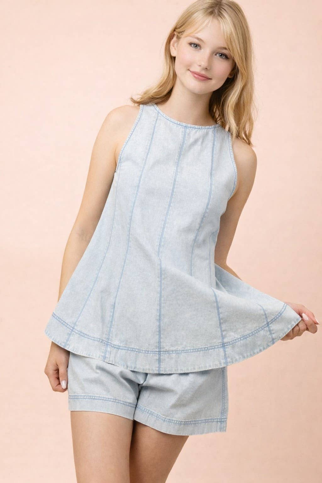 Washed Denim Swing Top & Shorts Set