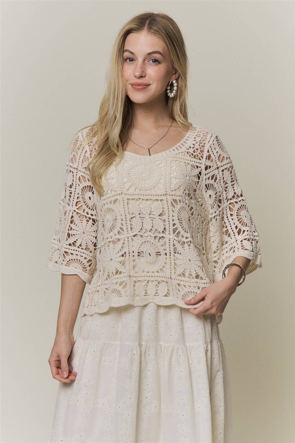 OPEN-KNIT SQUARE CROCHET TOP
