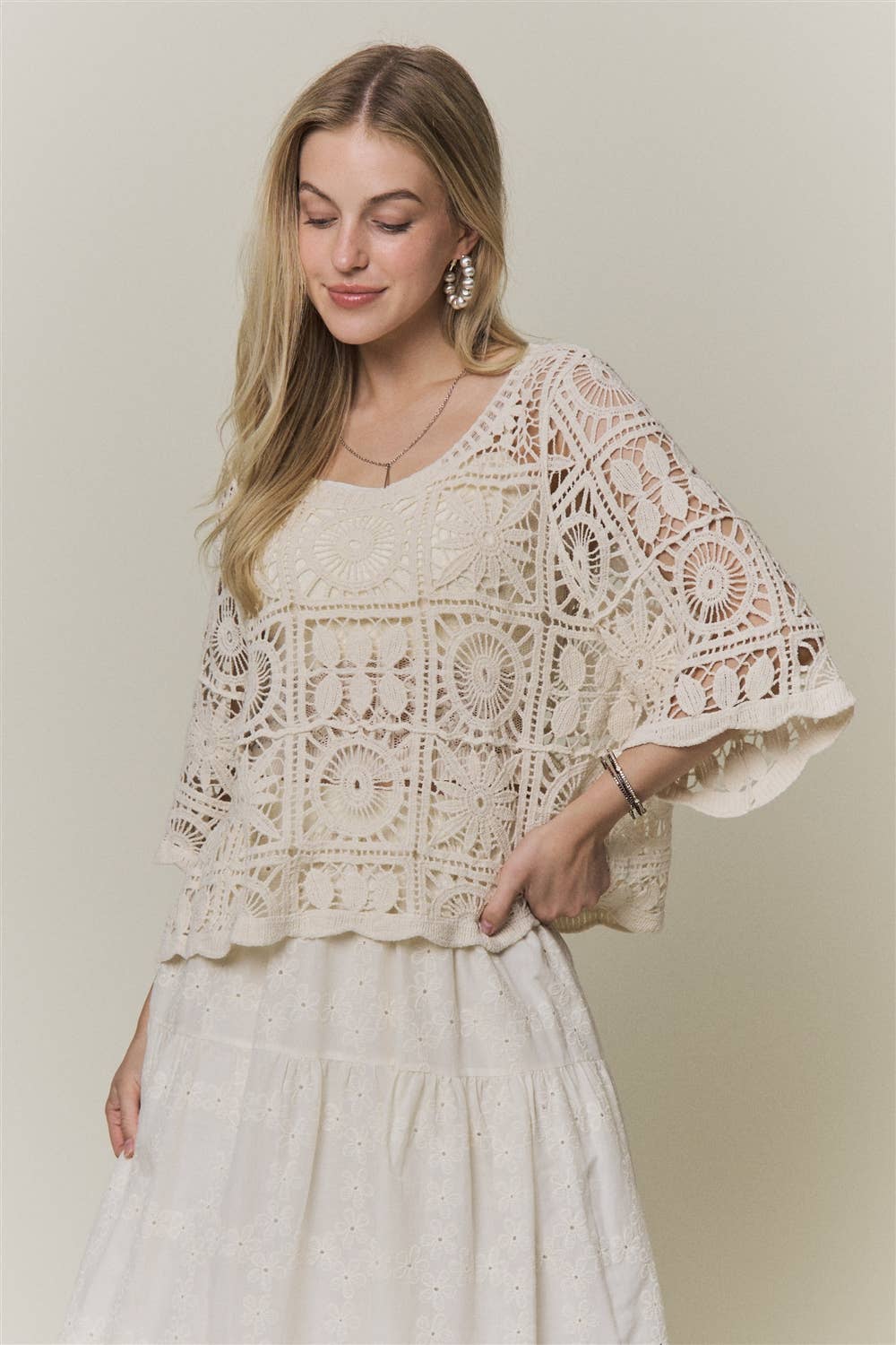 OPEN-KNIT SQUARE CROCHET TOP
