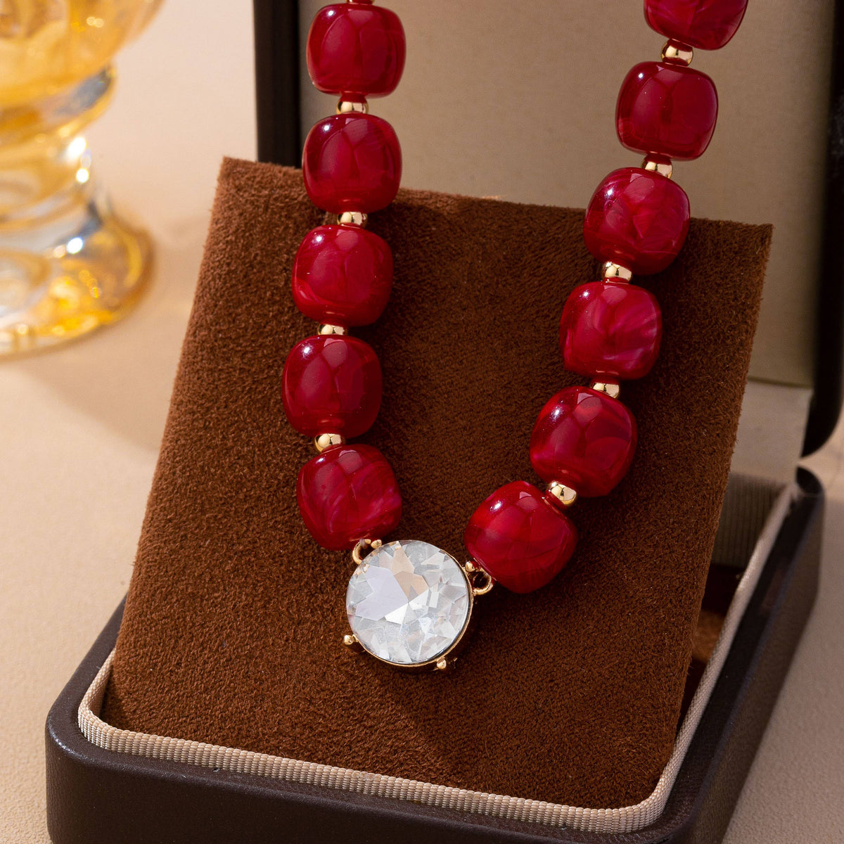 Resin Bead Round Crystal Pendant Necklace