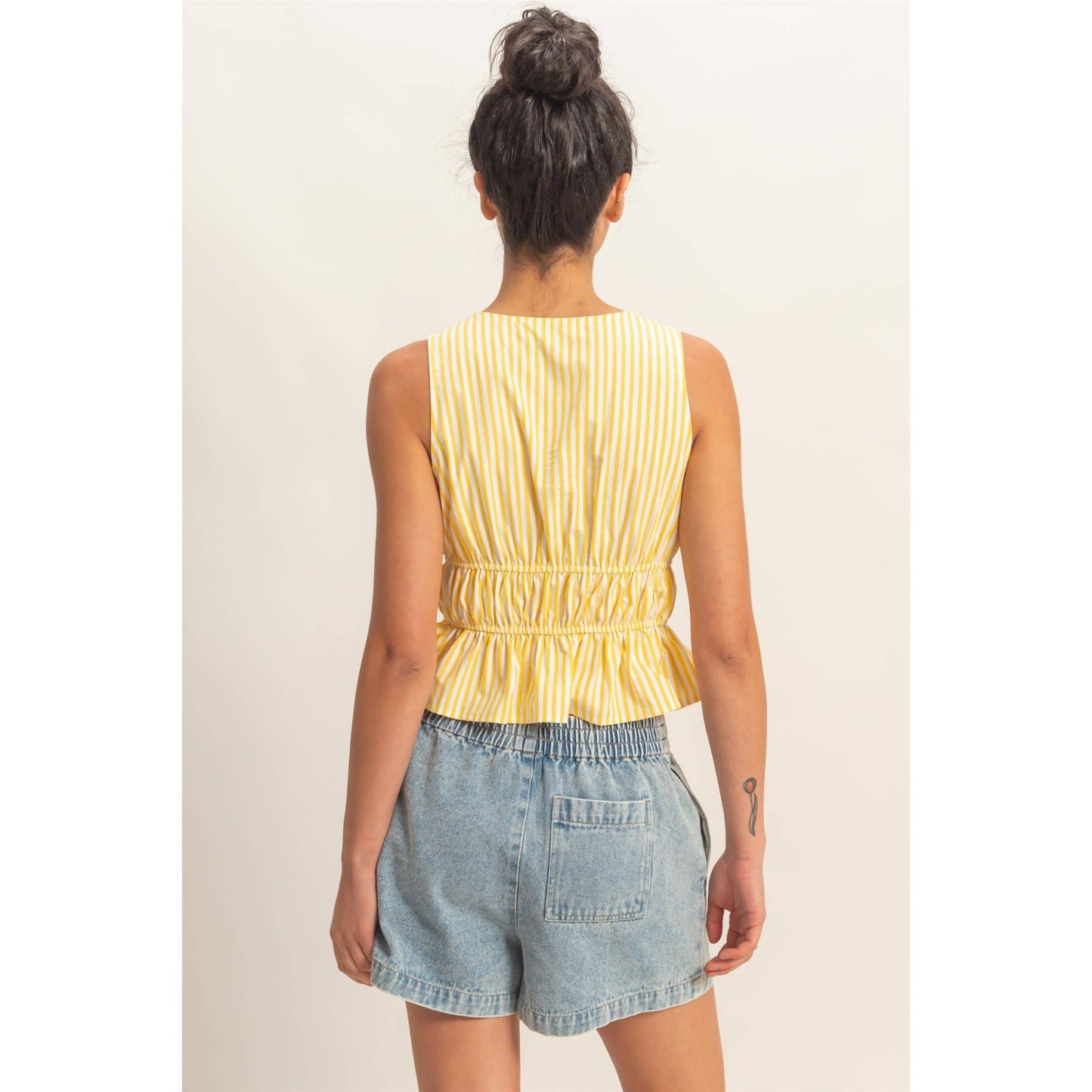 Striped Tie Front Peplum Sleeveless Top