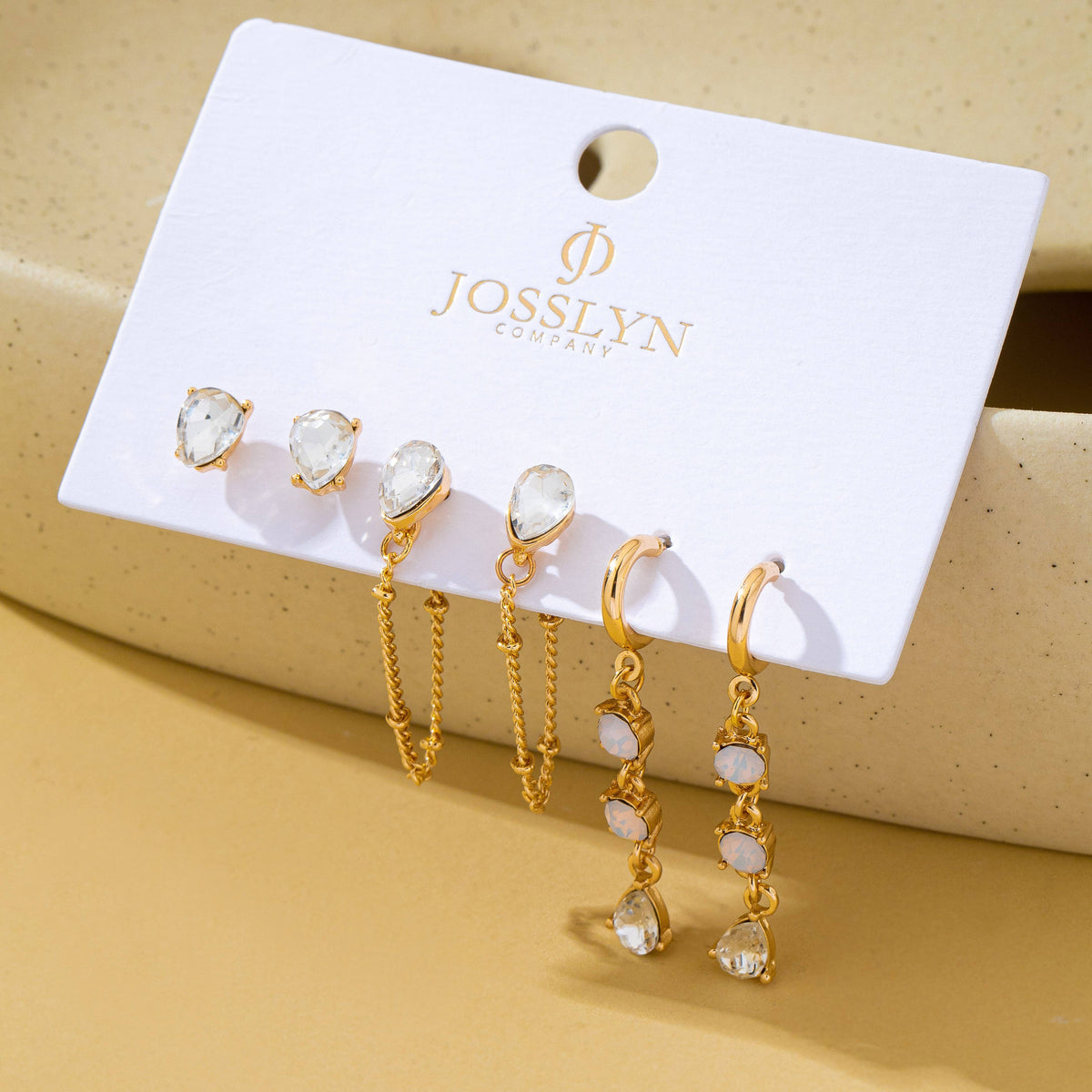 Crystal Stud & Linear Opal Drop Set