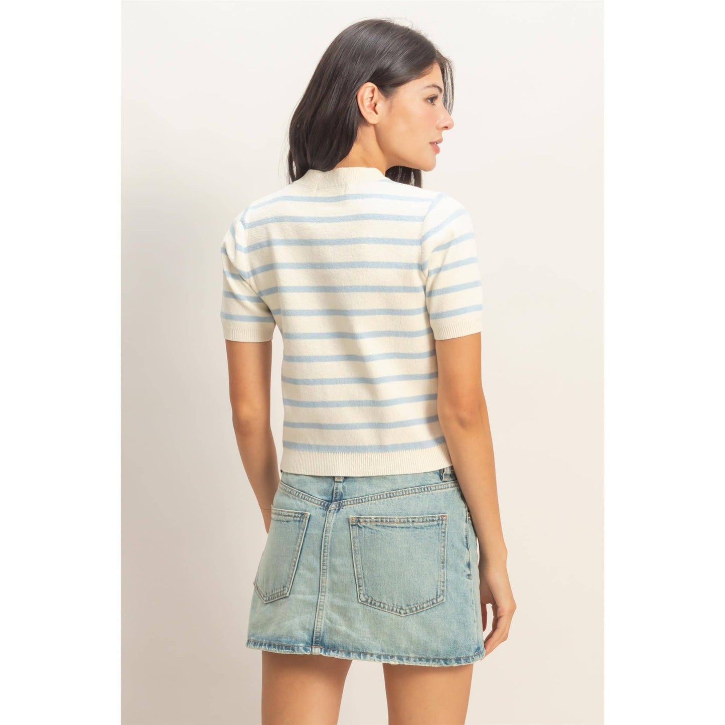 Striped Short Sleeve Button Up Cardigan