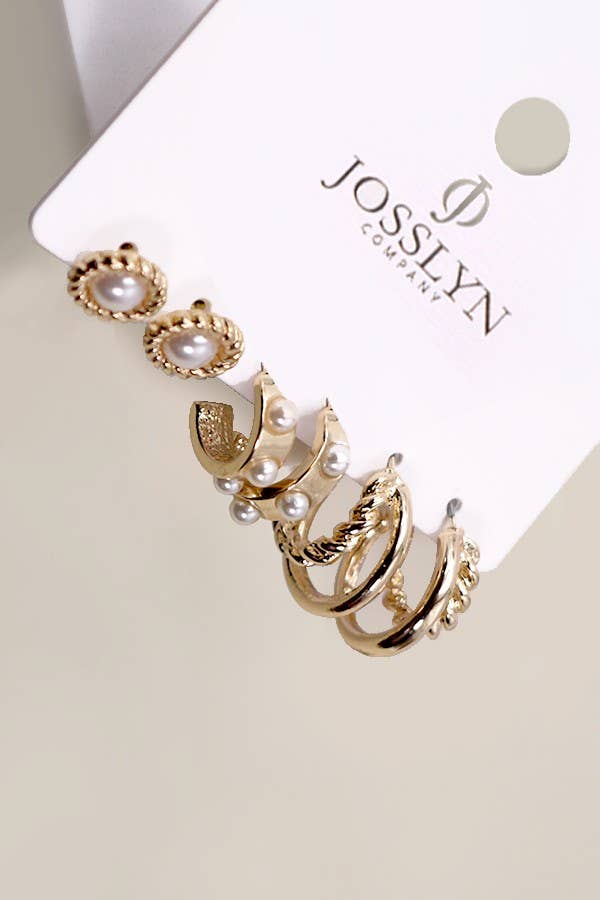 Gold Pearl Hoop Stud Trio