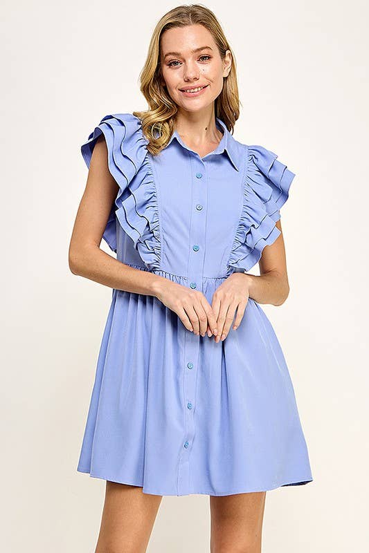 Collared Dress With Ruffles