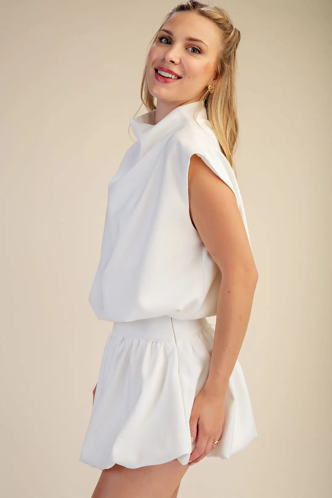Mock Neck Balloon Top