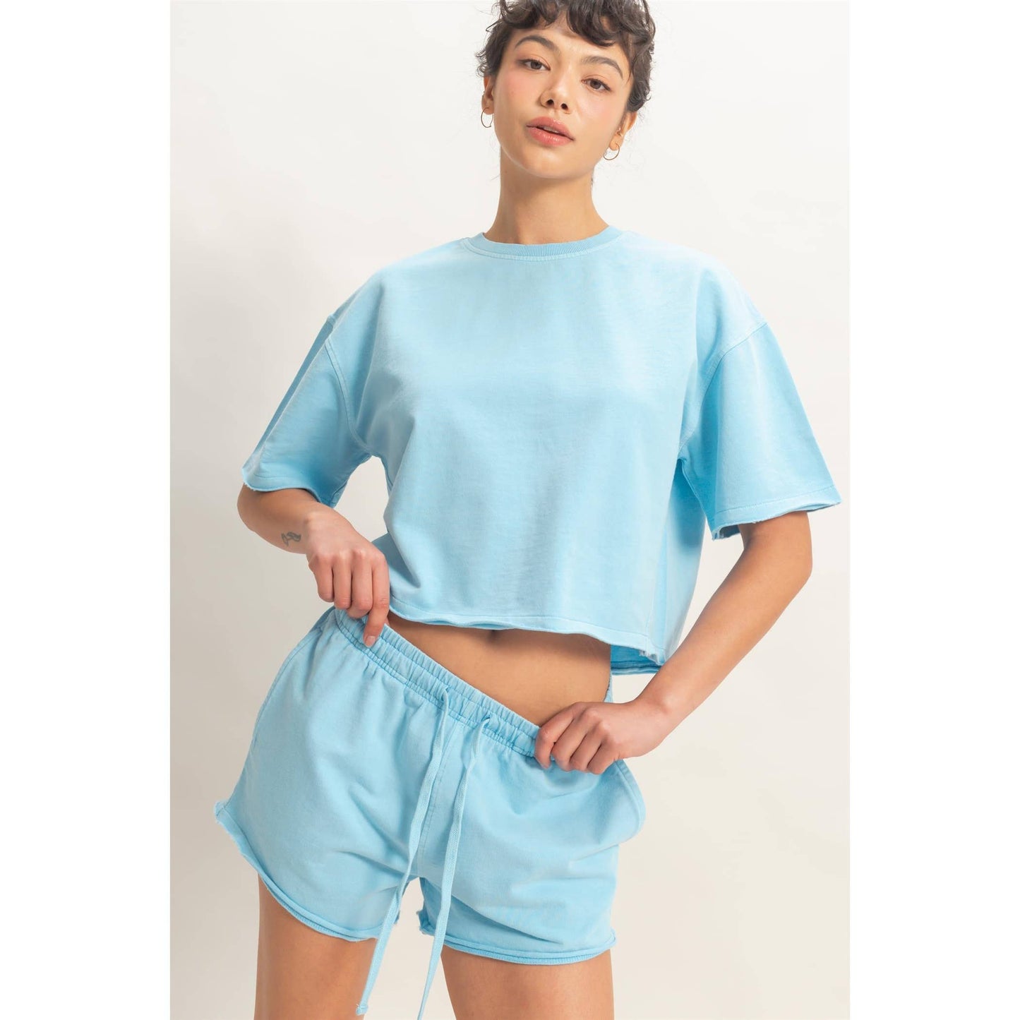 Short Sleeve Crew Neck Top And Shorts Set