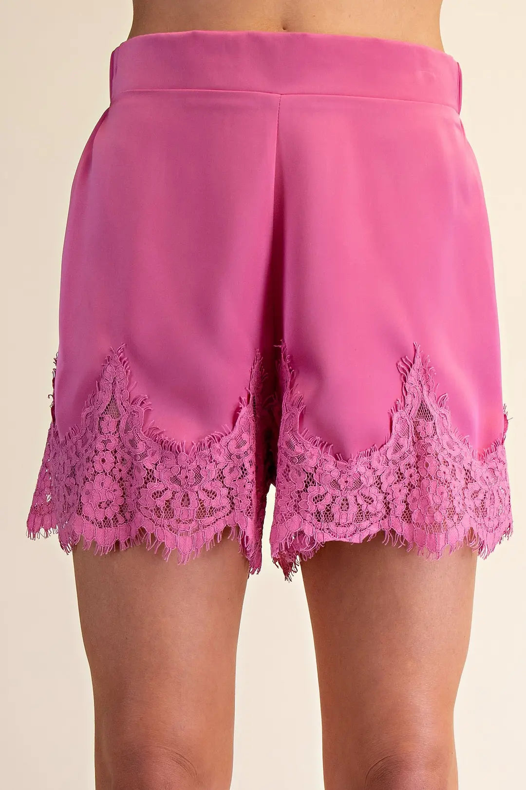 Satin Short With Lace Trim Detail Short