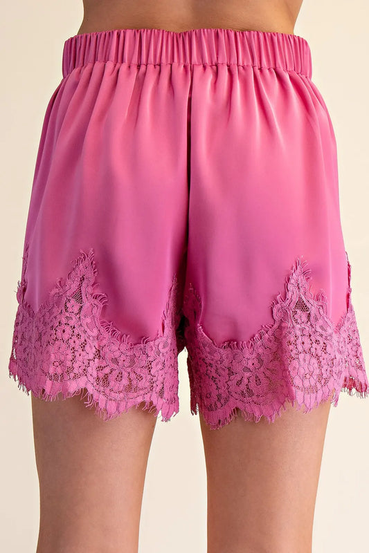 Satin Short With Lace Trim Detail Short