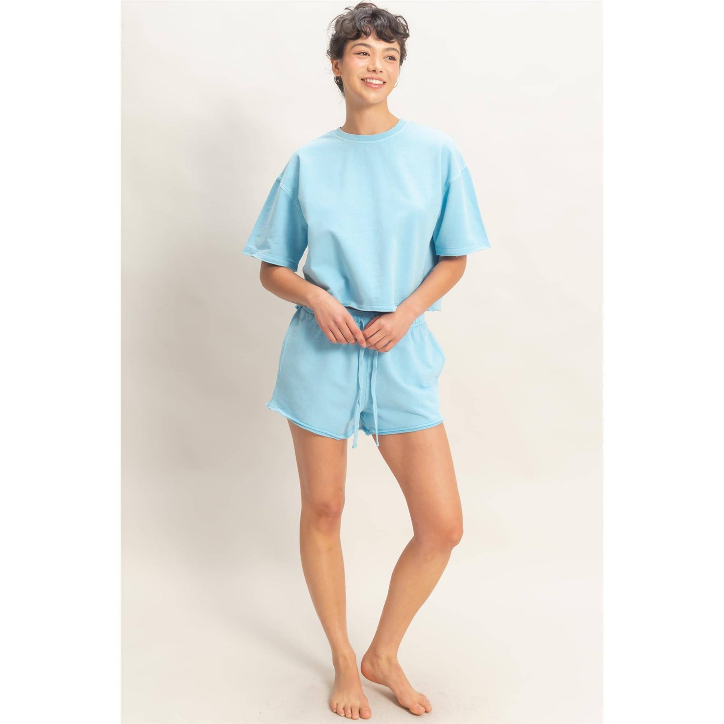Short Sleeve Crew Neck Top And Shorts Set