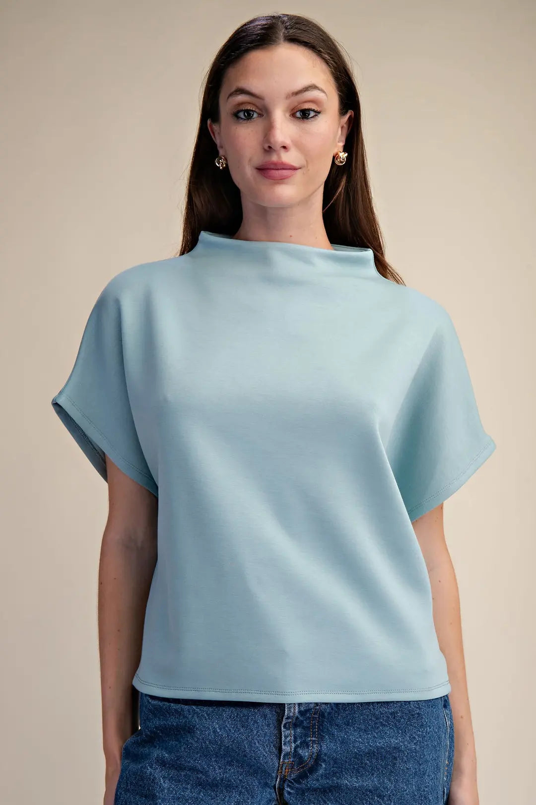 Mock Neck Batwing Sleeve Top