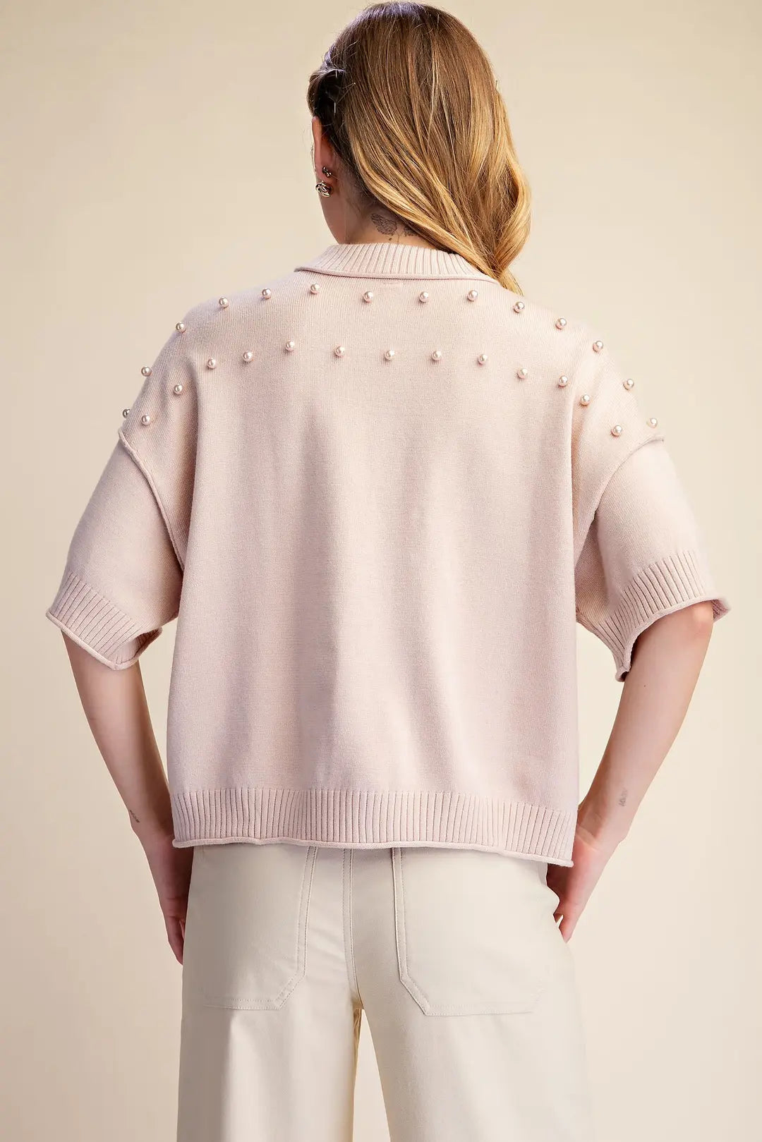 Pearl Sweater With Crew Neck Elbow Length Sleeves