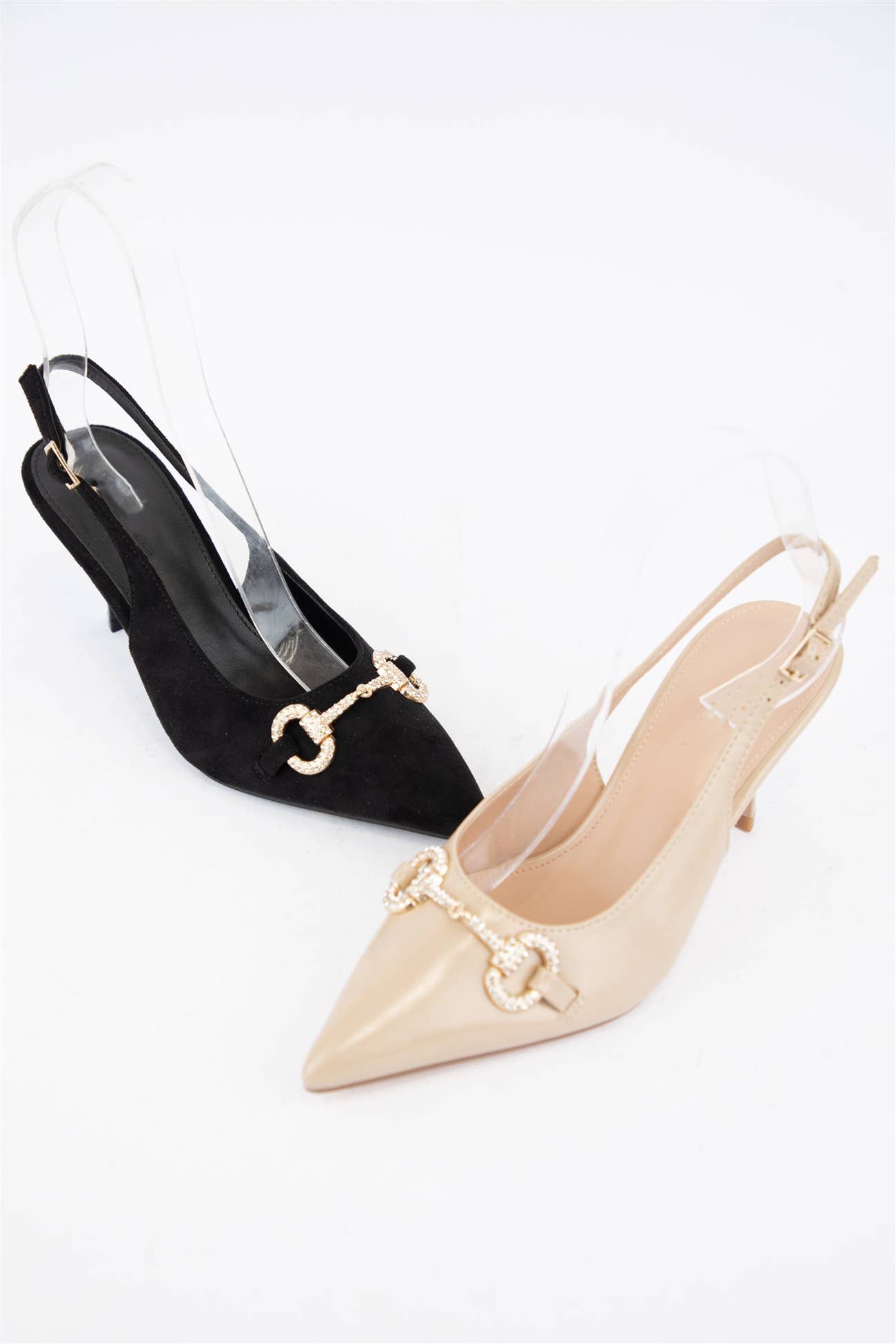 MARIBEL-1 LUXURY CRYSTAL HORSEBIT SLINGBACK HEELS