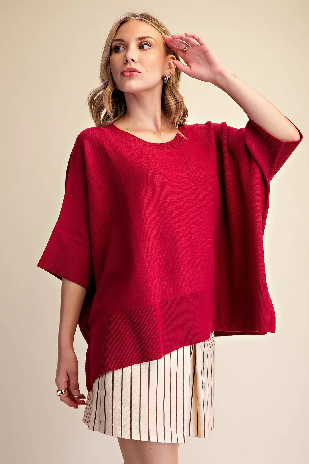 Round Neck Short Sleeve Oversized Pullover Sweater