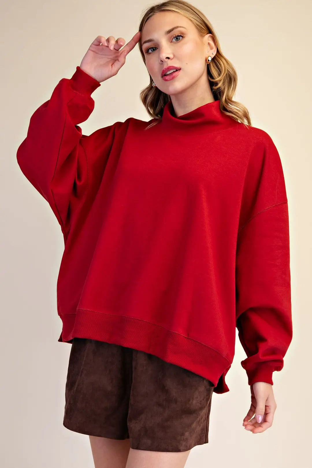 Mock Neck Long Sleeve Oversized Pullover Sweatshirt