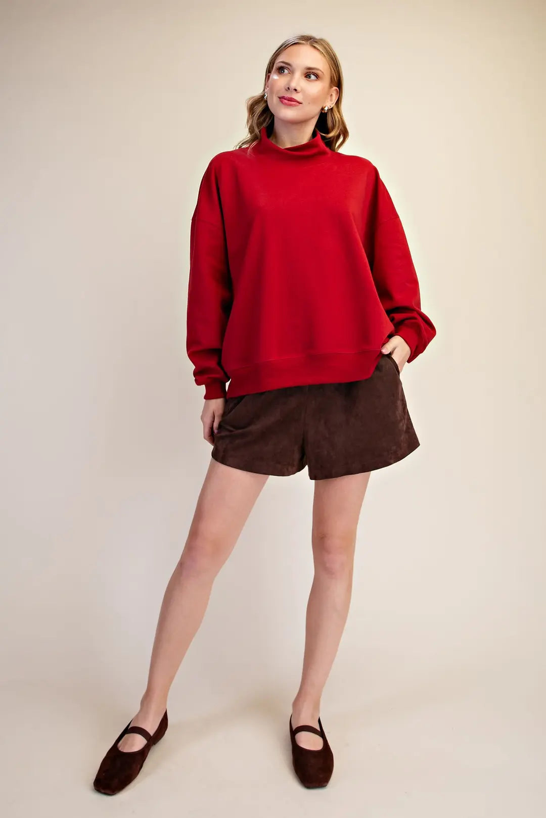 Mock Neck Long Sleeve Oversized Pullover Sweatshirt