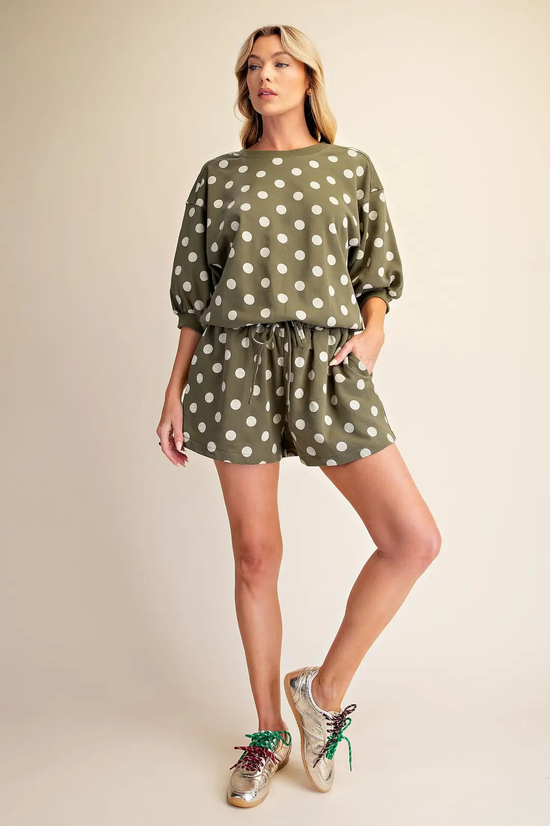 Waist Elastic Band Polka Dot Sweat Shorts