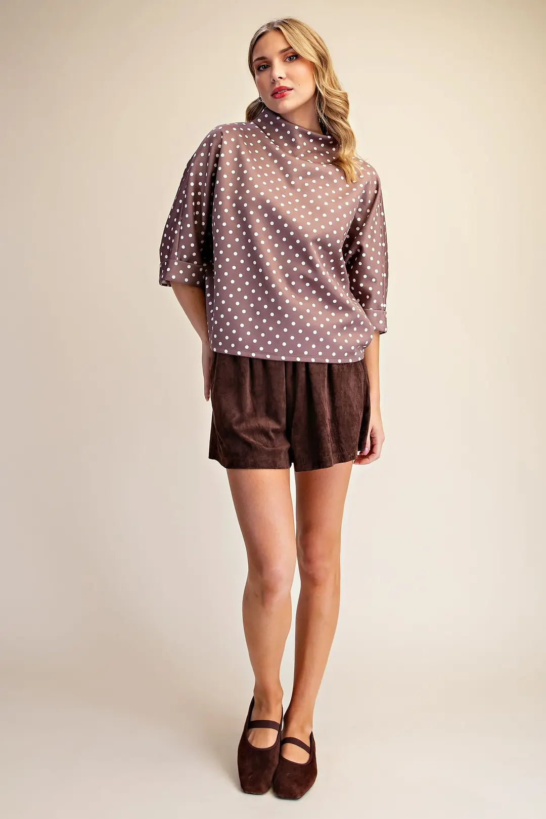 Polka Dot Mock-Neck Top