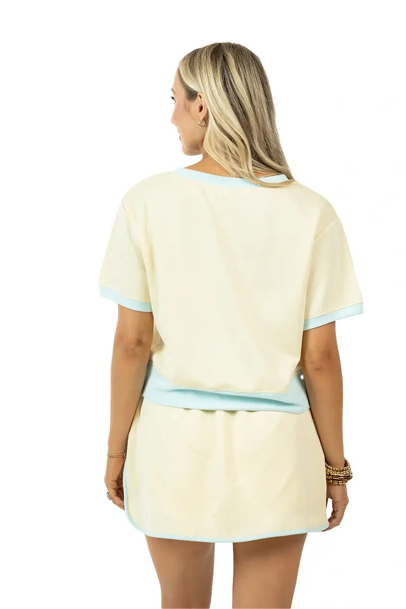 Yellow and Blue Contrast Cute Matching Skirt Set
