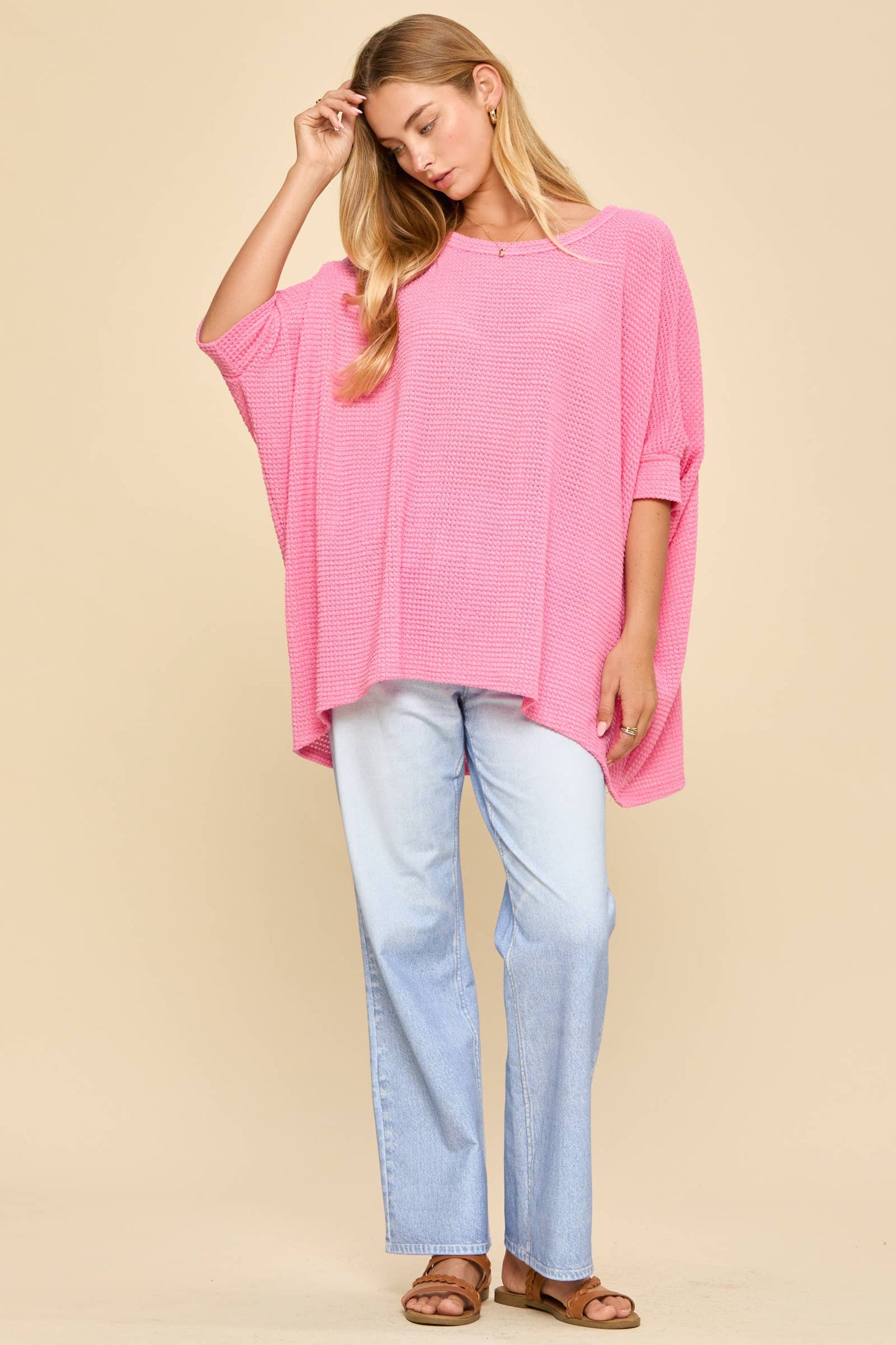 Oversized Crochet Knit Poncho Top