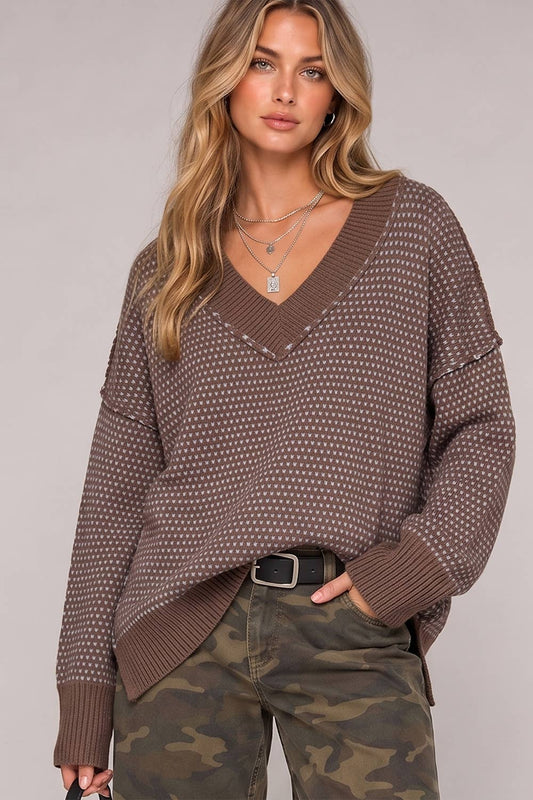 Contrast Stitch Reversible V-Neck Sweater