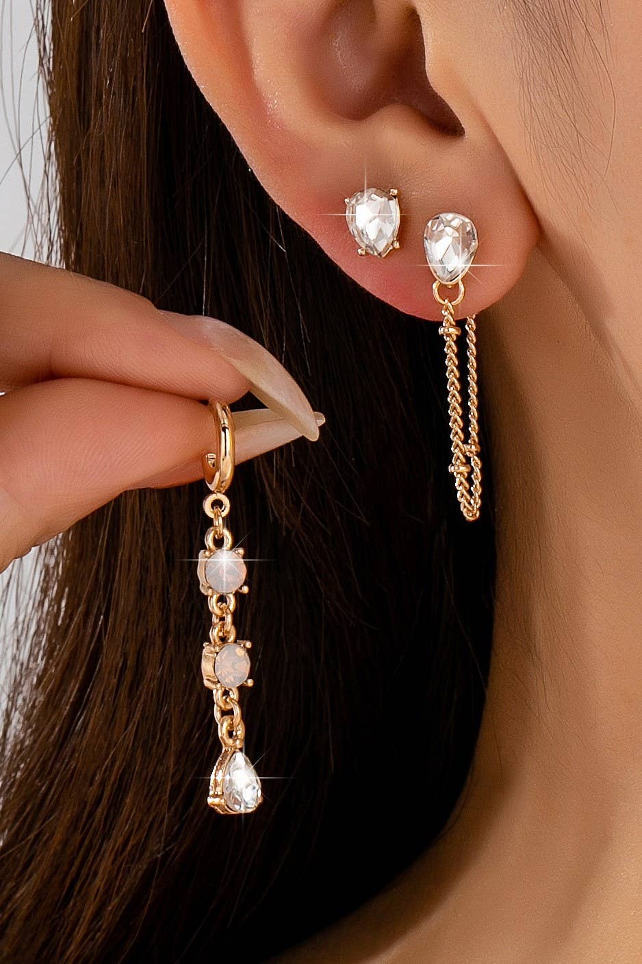 Crystal Stud & Linear Opal Drop Set