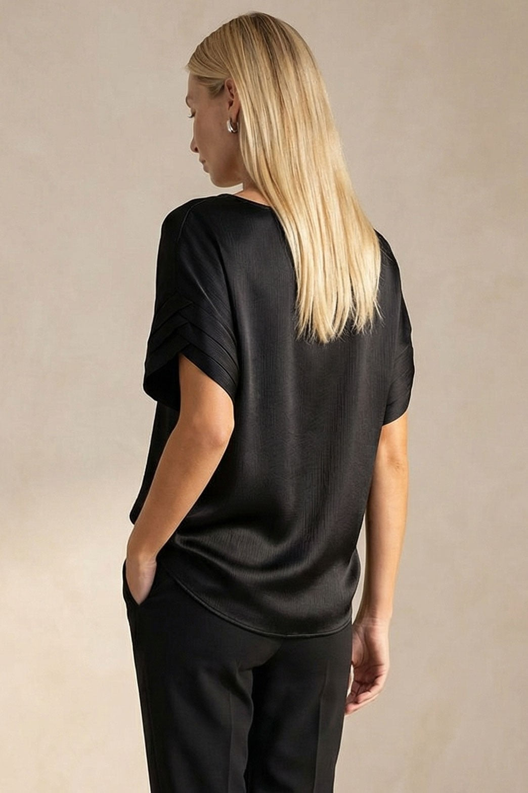 V Sleeve Detail Satin Blouse