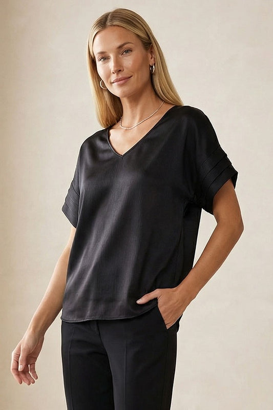 V Sleeve Detail Satin Blouse