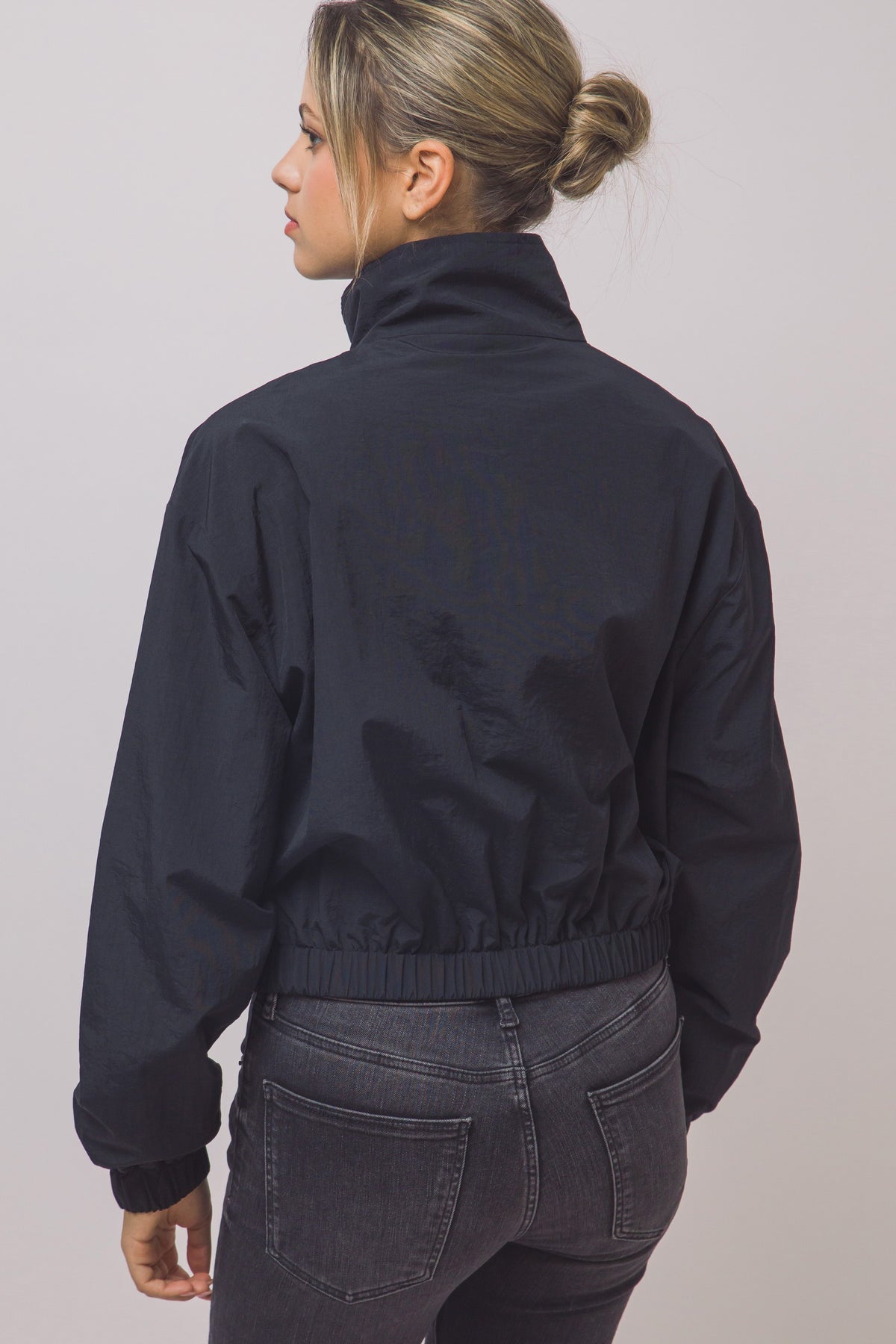 Cropped Nylon Windbreaker Jacket