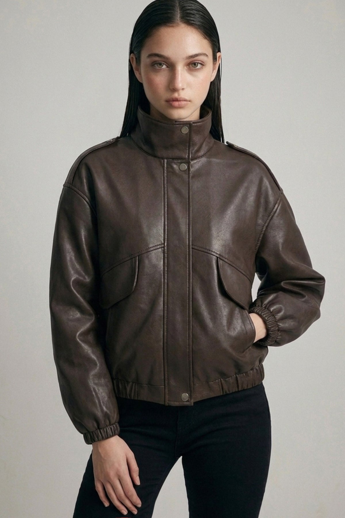Faux Leather Bomber Jacket